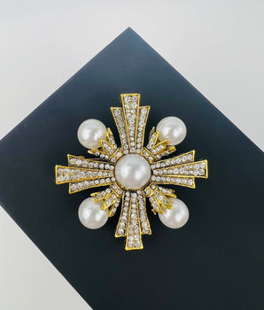 Vintage Style Pearl Cross Brooch